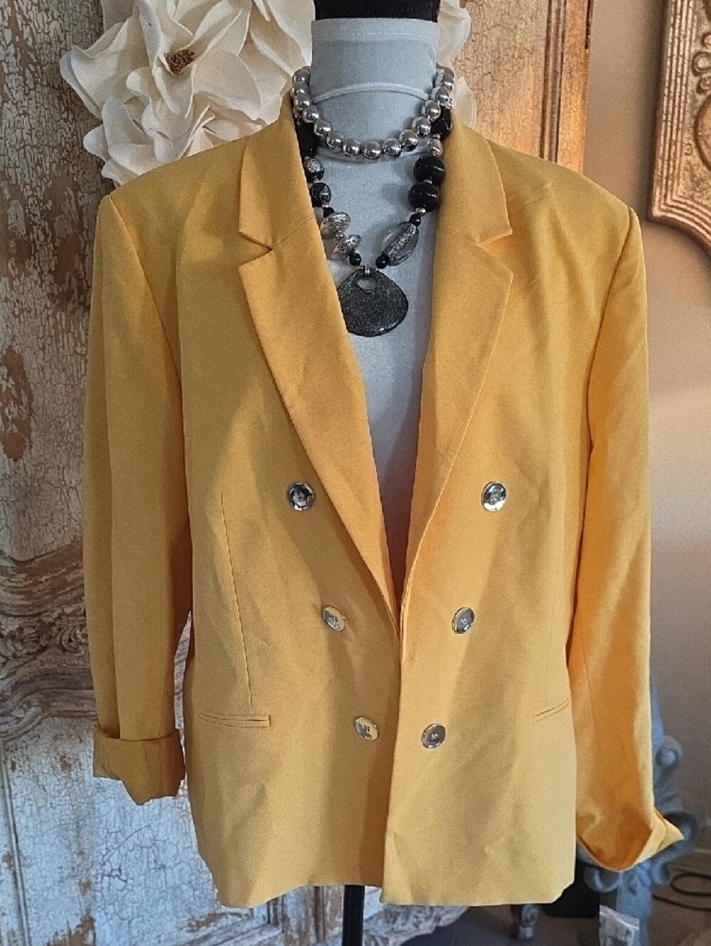 Bar III Canary Yellow Double-Breasted Women's Blazer - Picture 2 of 11